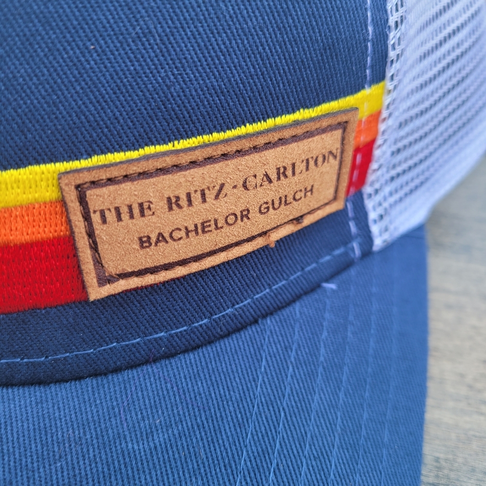 Blue SKI Ritz Carlton Bachelor Gultch Trucker Mesh Hat with Rainbow Stripe - Picture 2 of 7
